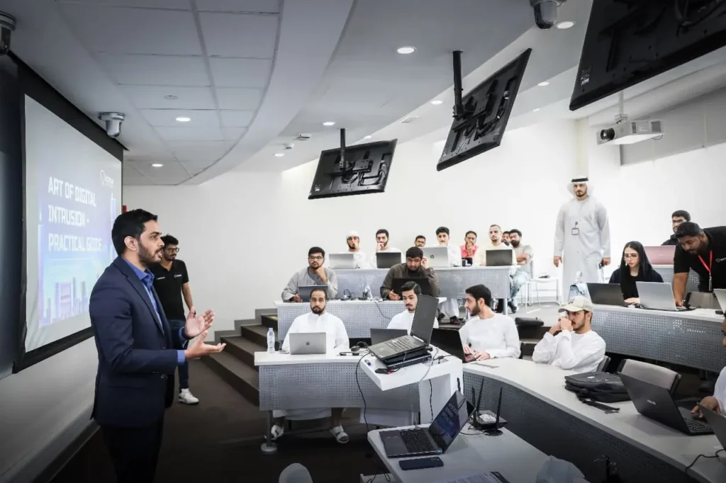 Dubai university workshop image. Trainer taking class for emirate Students